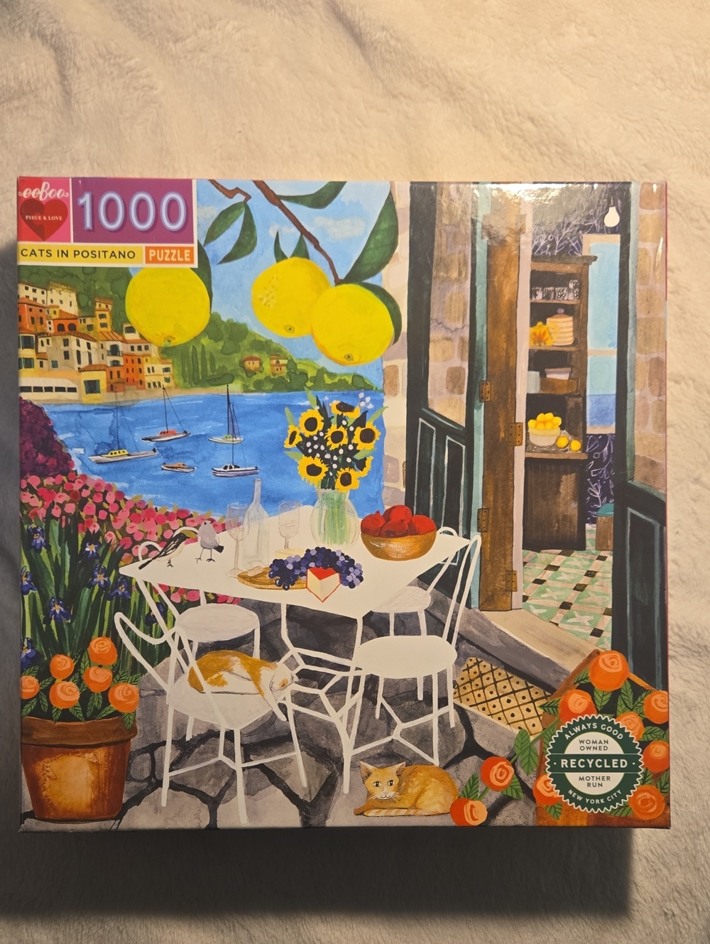 Eeboo Cats in Positano 1000 Piece Jigsaw Puzzle With Bright Mediterranean Colors